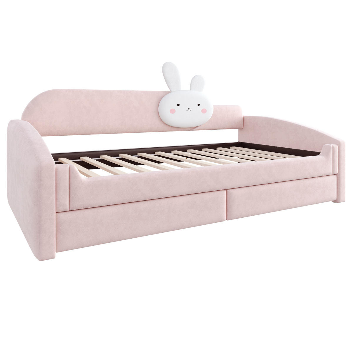 KINDERBETT 90/200 cm in Rosa mit 2 Schubladen, LED und Samt - Rosa, Holzwerkstoff/Textil - STILVORA