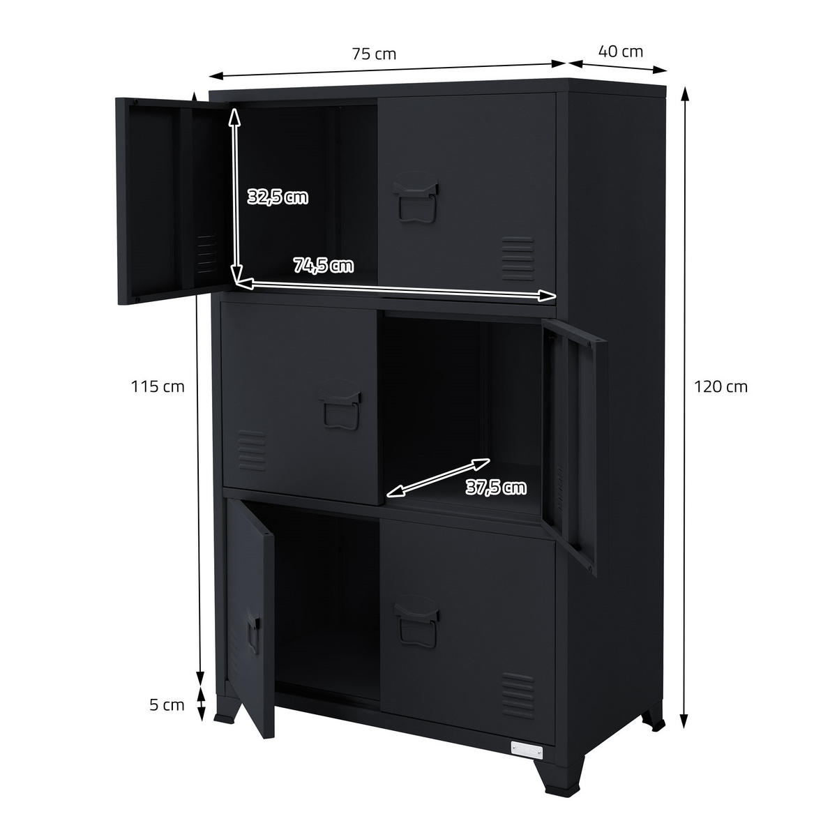 AKTENSCHRANK - Anthrazit, Metall (40/120/75cm) - ML-DESIGN