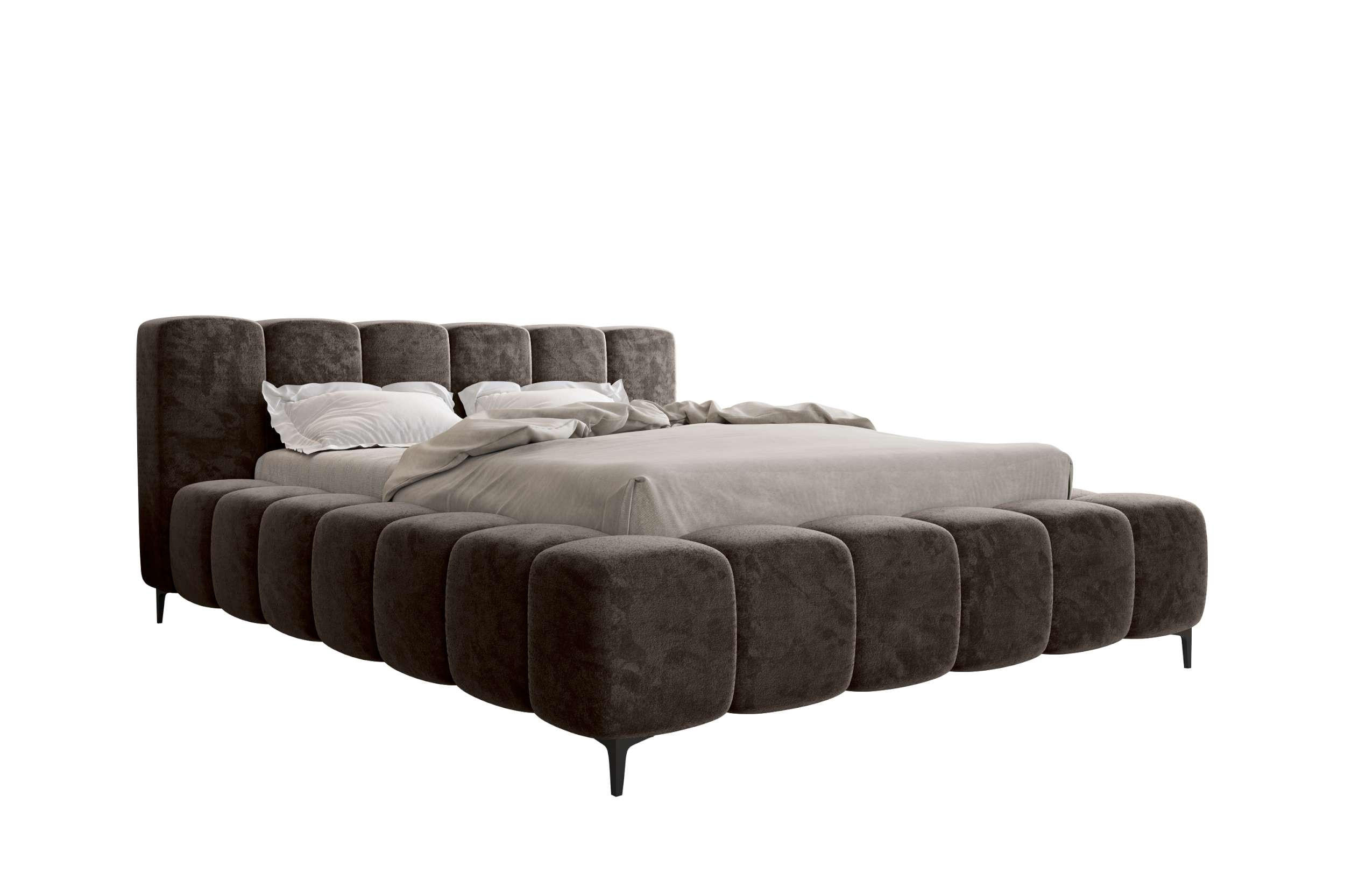 POLSTERBETT COZY Chenille Mokka 160/200 cm - Schwarz/Mokka, Textil/Metall (160/200cm) - 99rooms