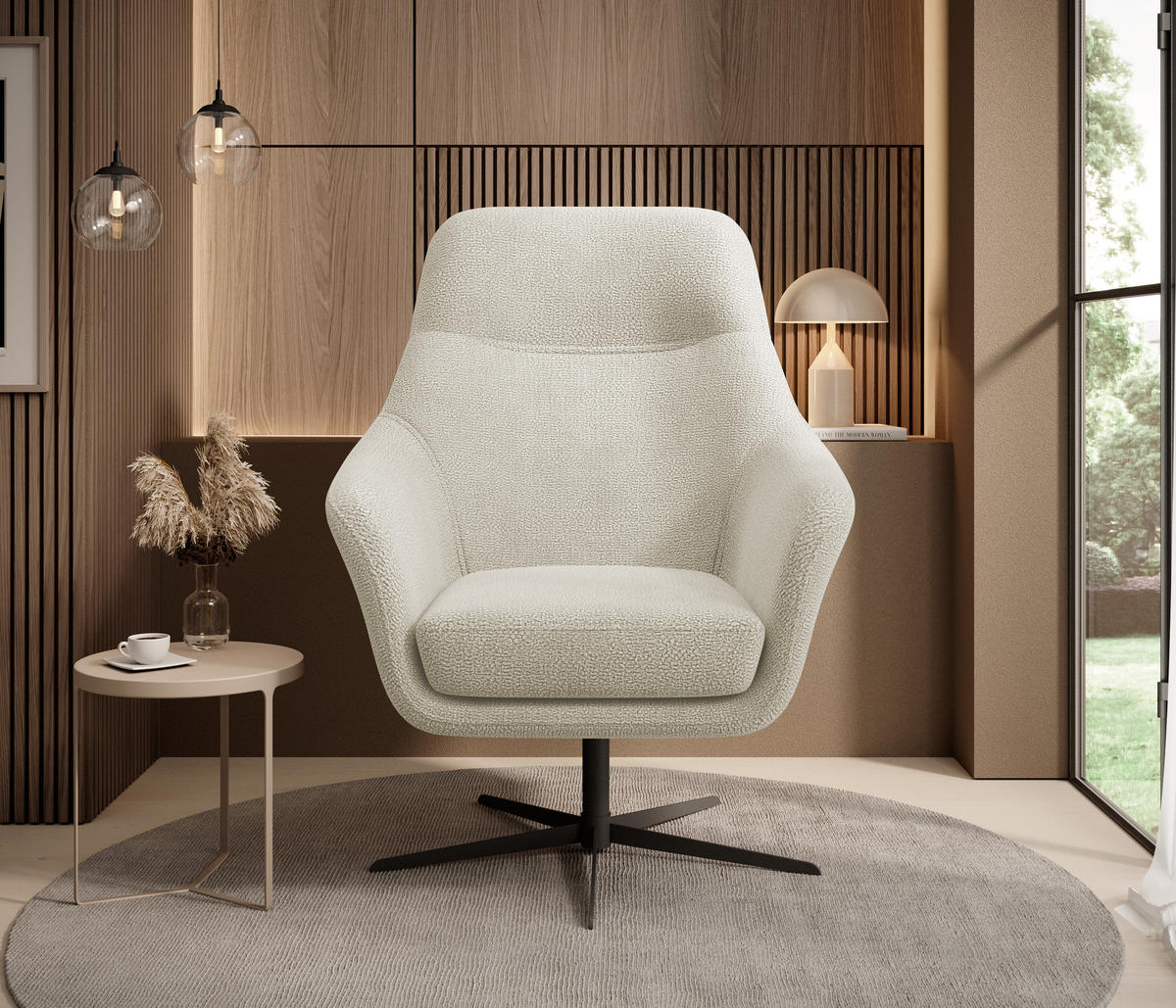 RELAXSESSEL Collection Drehstuhl CUBO – komfortabel, drehbar, modernes Design, 76x97x76 cm, Farbe - Creme/Schwarz, Holz/Textil (76/97/76cm) - DomoHome