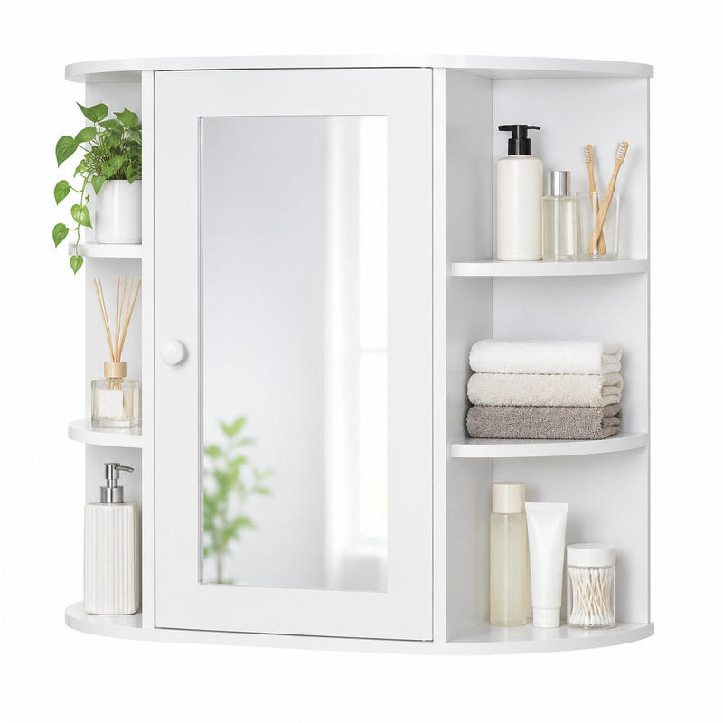 SPIEGELSCHRANK mit Einlegeböden 66 x 17 x 63 cm Weiß - Weiß, Holzwerkstoff (17/63/66cm) - Beauniv