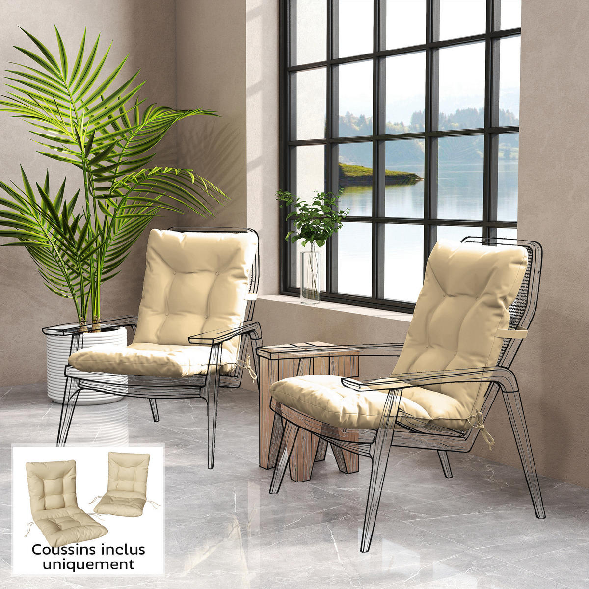 SITZKISSEN 2er-Set DE-16737 Beige - Beige, Textil (120/50/8cm) - ComfortXL