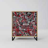 SIDEBOARD BROKEN LINES, Eichefarben, 57,5x42x67,5 cm, Schwarze Metall-Rahmenfüße - Eichefarben/Multicolor, Holzwerkstoff/Metall (57.5/67.5/42cm) - SpaceRebels