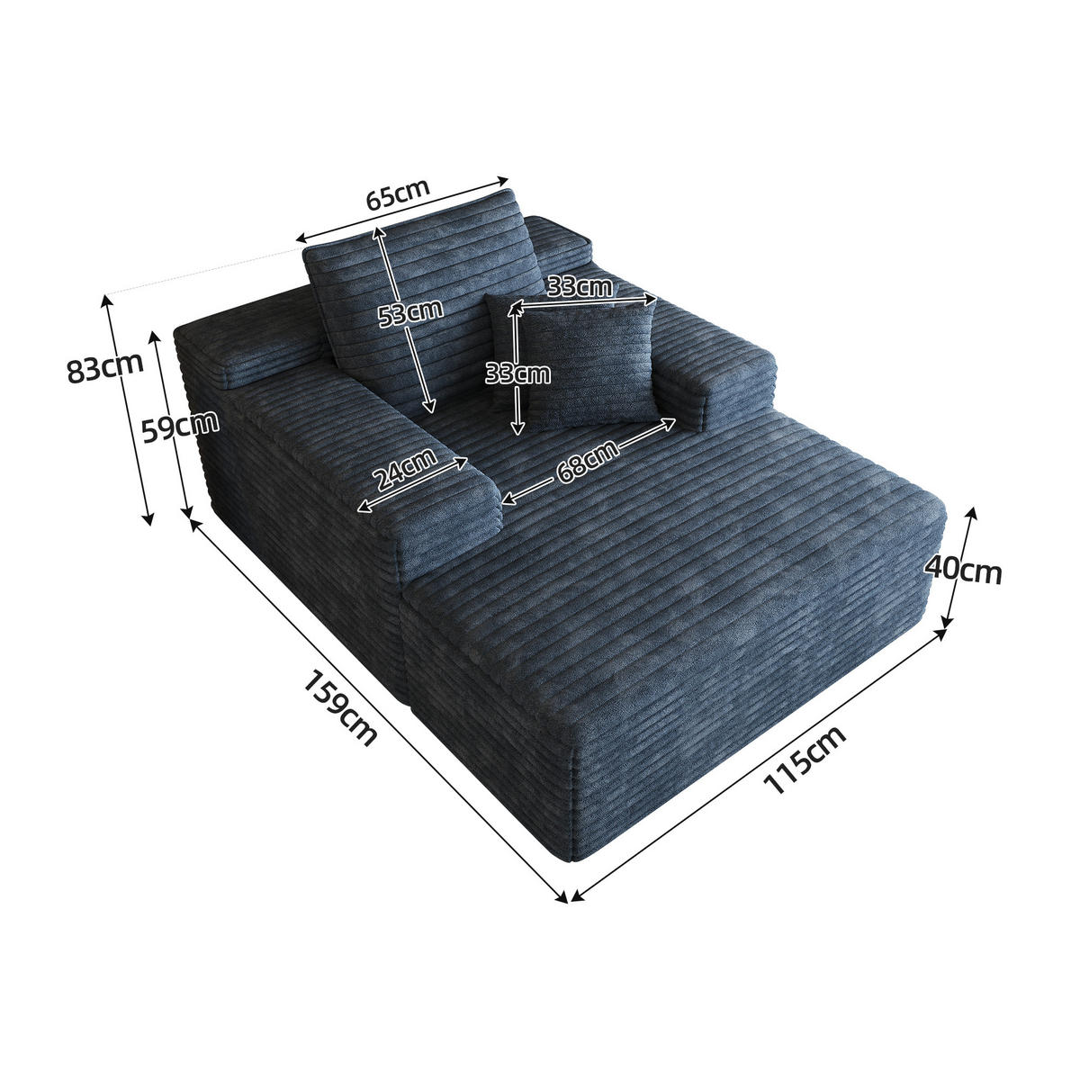 SCHLAFSOFA DE-34763 mit tiefer Sitzfläche Blau - Blau, Textil (159/60/115cm) - ComfortXL
