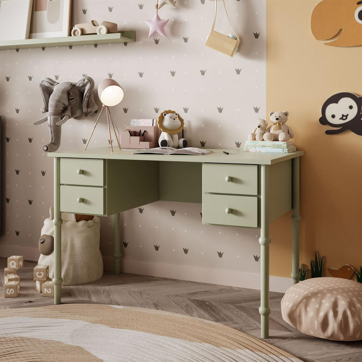 KINDERSCHREIBTISCH BABUSHKA Olivgrün - Olivgrün, Holzwerkstoff (113/75/65cm)