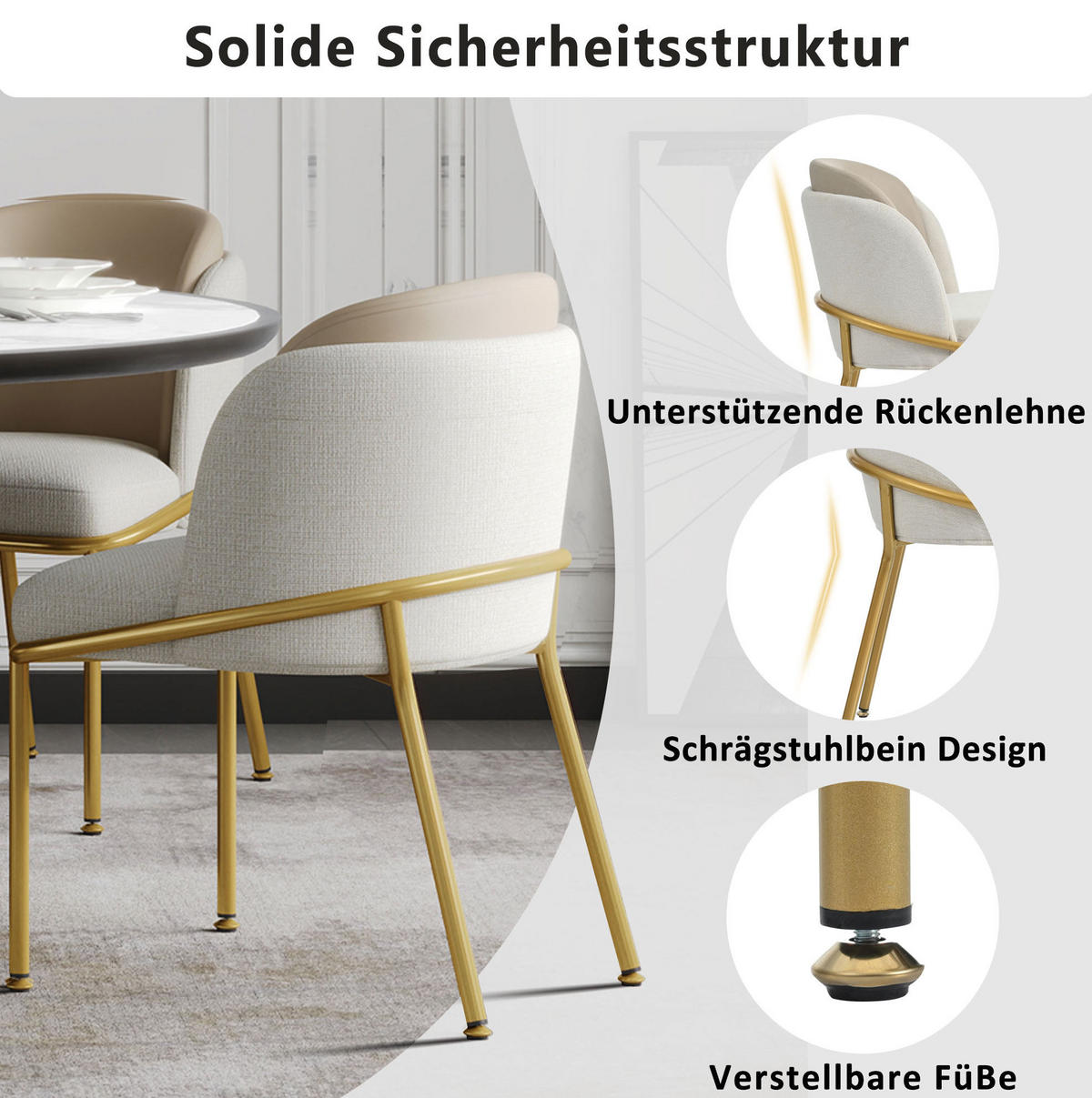 STUHL 4er-Set mit verstellbaren Füßen Sitzfläche 44,5x50,8 cm Beige - Beige, Metall (55/85/55.2cm) - Meubliv