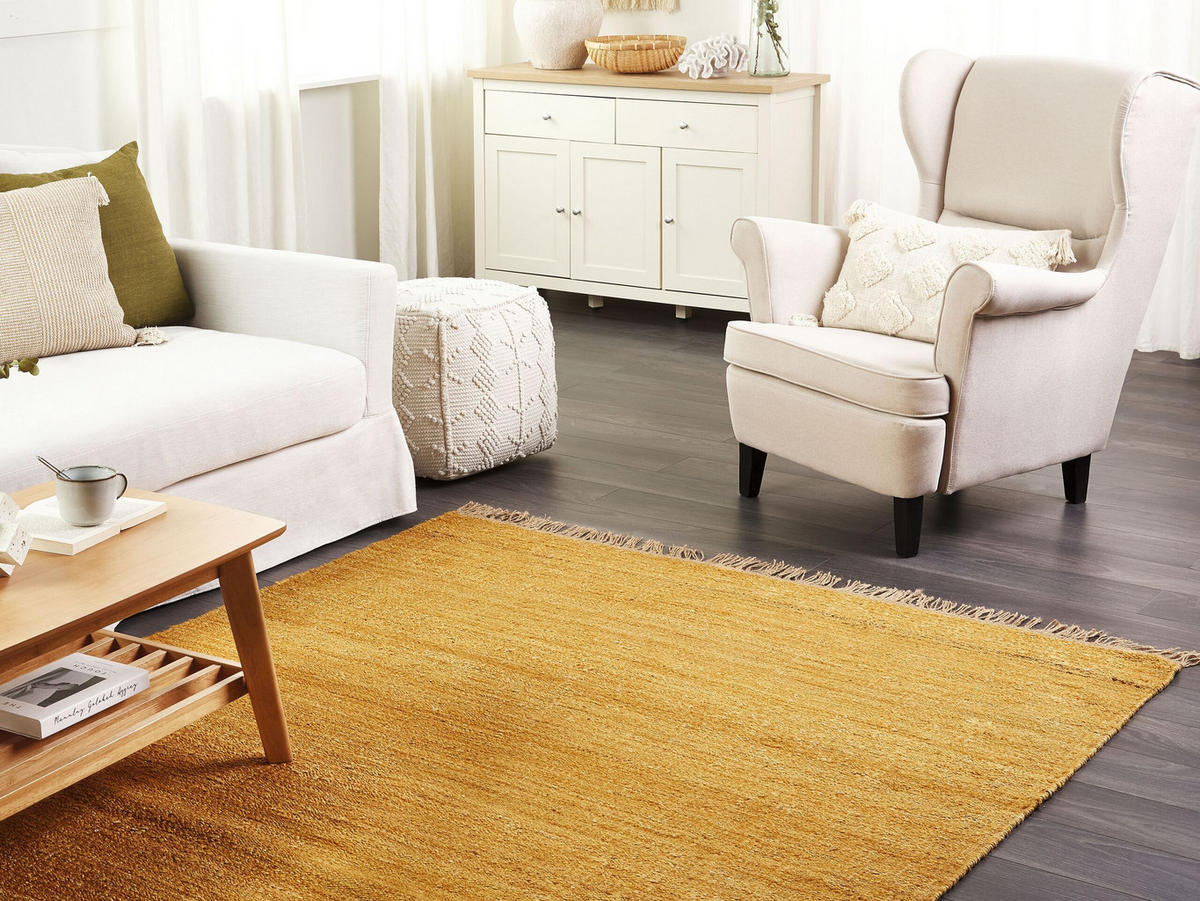 KURZFLOR-TEPPICH Lunia 230/160 cm - Gelb, Naturmaterialen (160/230cm) - Beliani