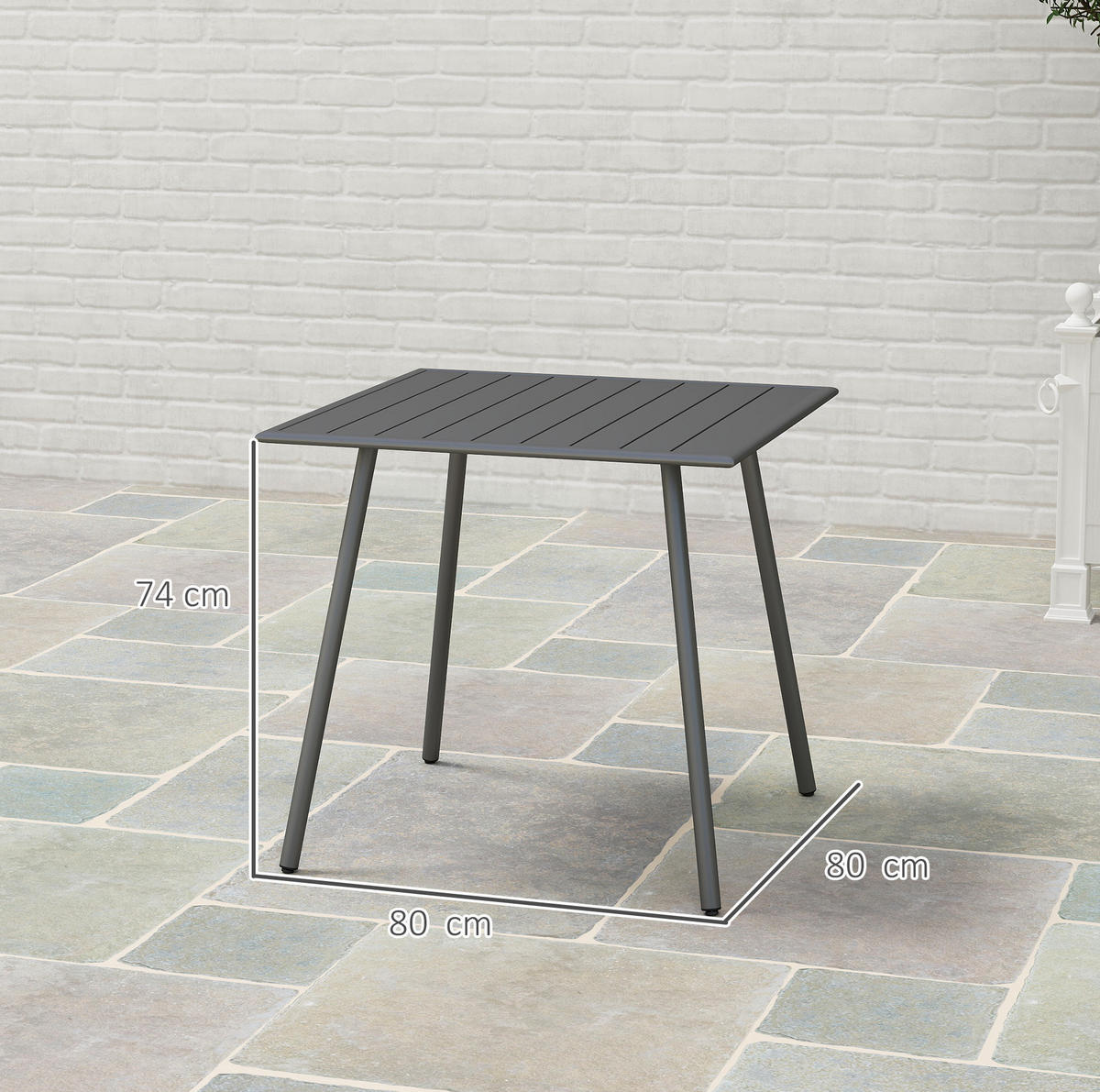 GARTENTISCH 80/80/74 cm aus Stahl, wetterfest mit Stahllatten und pulverbeschichtetem Gestell, Grau - Grau, Metall (80/80/74cm) - Redom