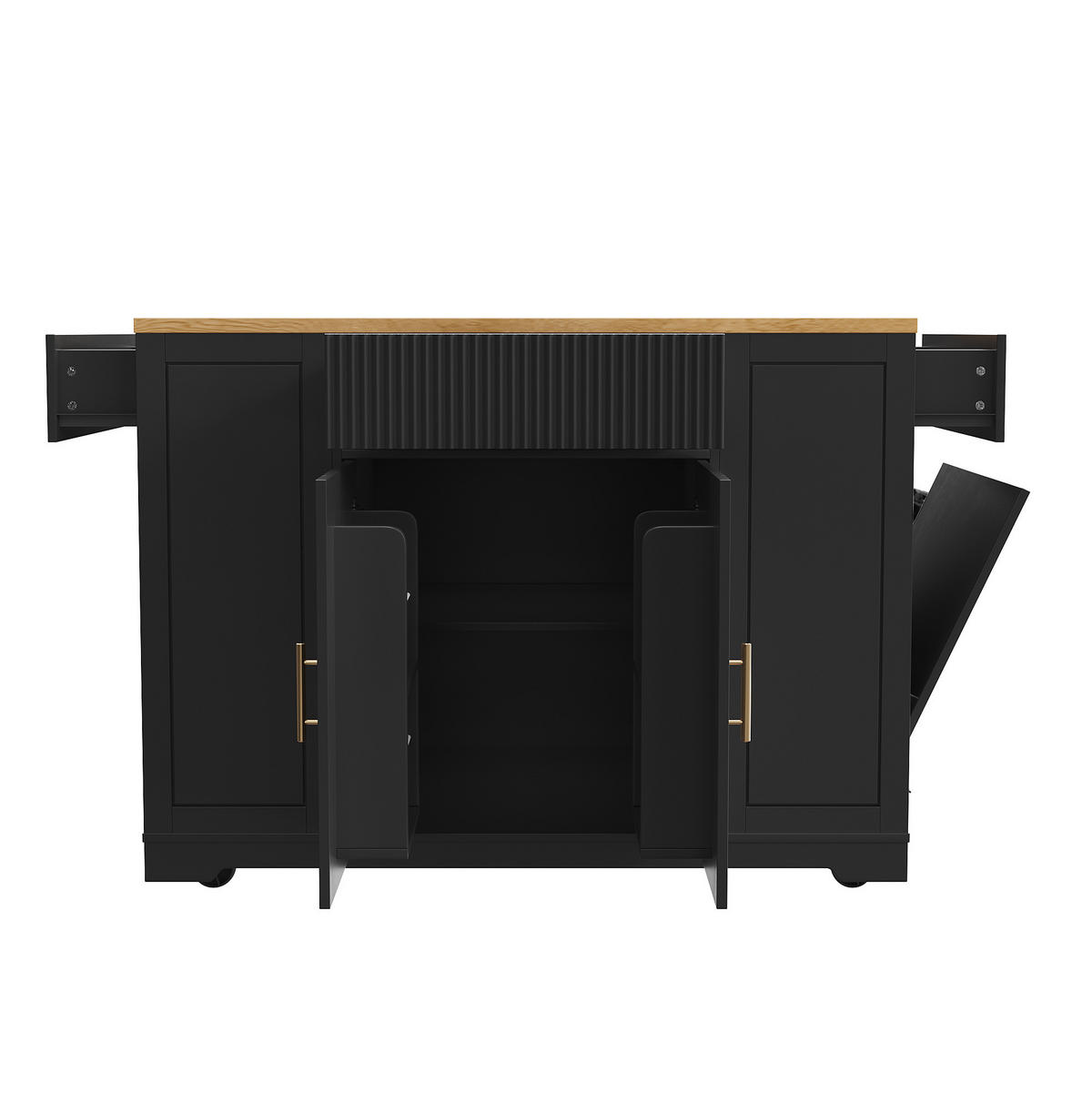 KÜCHENINSEL 120/50/92 cm schwarz aus MDF mit Rollen - Schwarz, Holzwerkstoff (120/92/50cm) - OKWISH