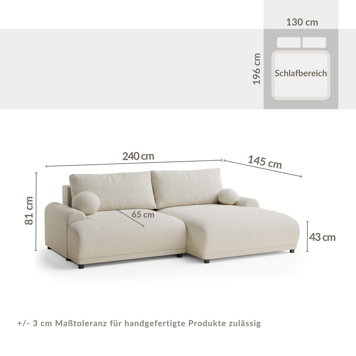 ECKSOFA MIT SCHLAFFUNKTION Tallin Seidengrau Webstoff - Rechts Seite - Greige/Schwarz, Holz/Holzwerkstoff (240/145cm) - Maison de Reve