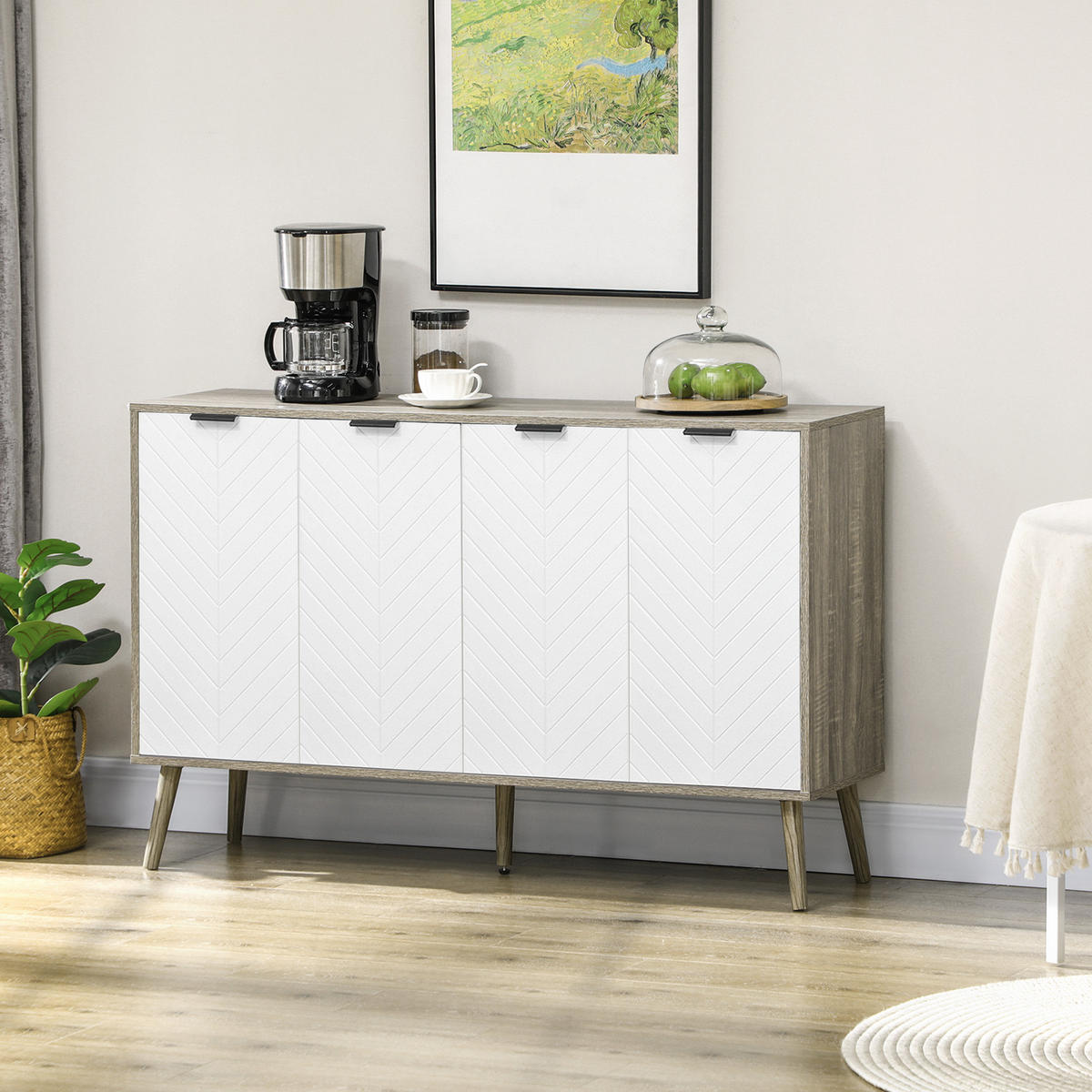 SIDEBOARD Weiß/Grau, 4 Türen, 120/35/77,4 cm - Grau, Holz (120/77.4/35cm) - PANGIVO