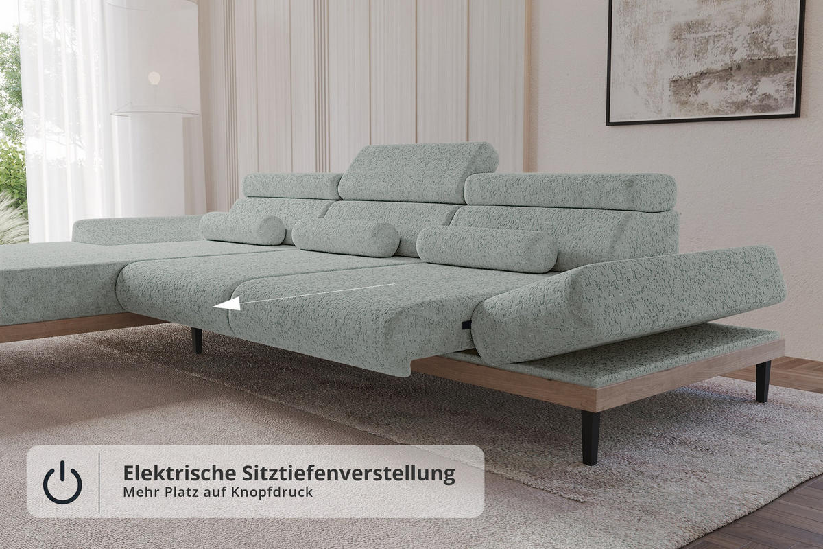 ELEKTRISCHES ECKSOFA Links MONA 316x205x85 Grün Velours - Mintgrün, Holzwerkstoff/Textil (316/205cm) - ALTDECOR