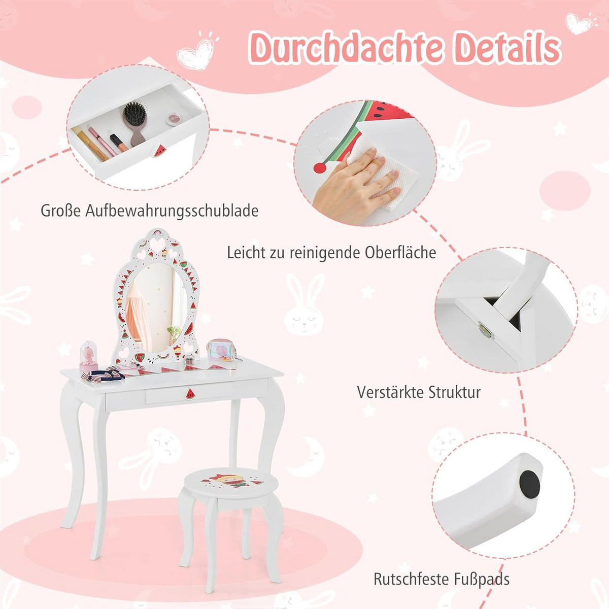 KINDER SCHMINKTISCH Weiß - Weiß, Holz (36/106/72cm) - COSTWAY