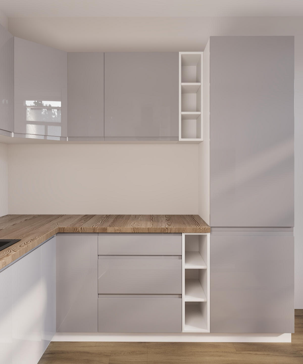 ECKKÜCHE 230 x 320 × 230 cm- Aspen K102-M780 - in Grau/Hochglanz - Grau, Holz/Holzwerkstoff (320/212/230cm)