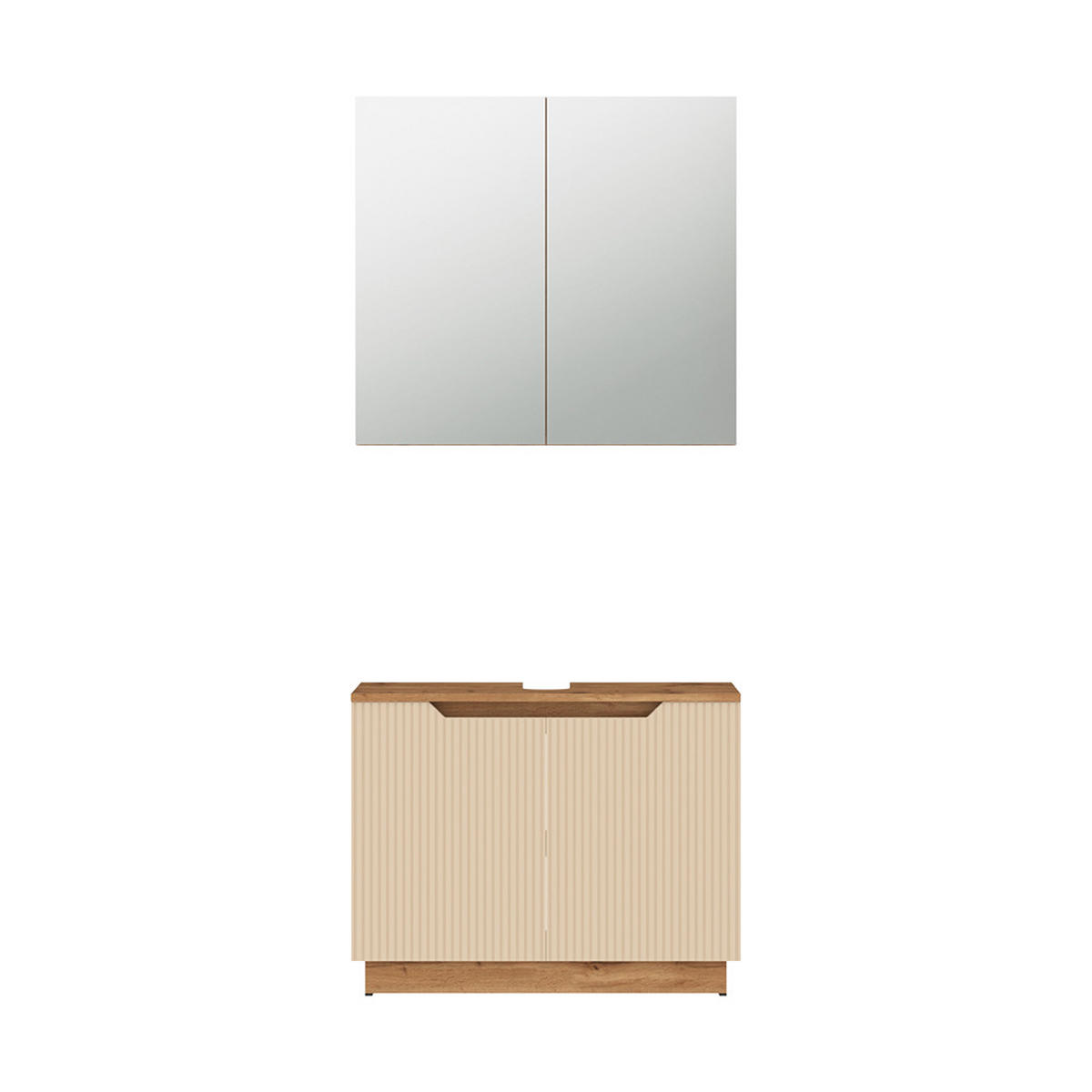 BADMÖBEL-SET Lotta Eiche/Kaschmir gestreift 2 Teile - Kaschmir/Eichefarben, Holzwerkstoff (79.6/62.1/32cm) - Vicco