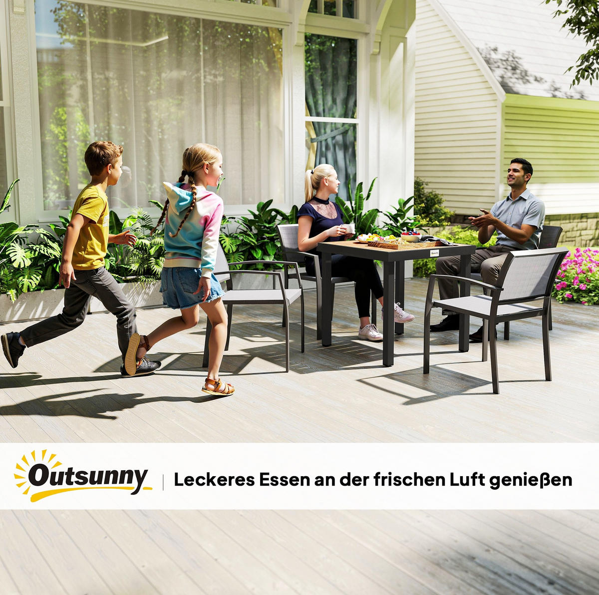 GARTENTISCH 78/78/74 cm aus Aluminium mit Tischplatte in Holzoptik und verstellbaren Fußpolstern, Naturholz - Naturfarben, Metall (78/78/74cm) - Redom