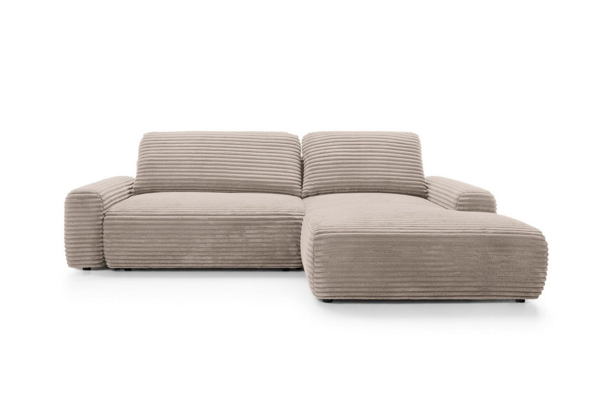 ECKSOFA OSSO Beige Velours-Stoff mit Schlaffunktion - Beige, Holz (264/162cm) - MASSENO