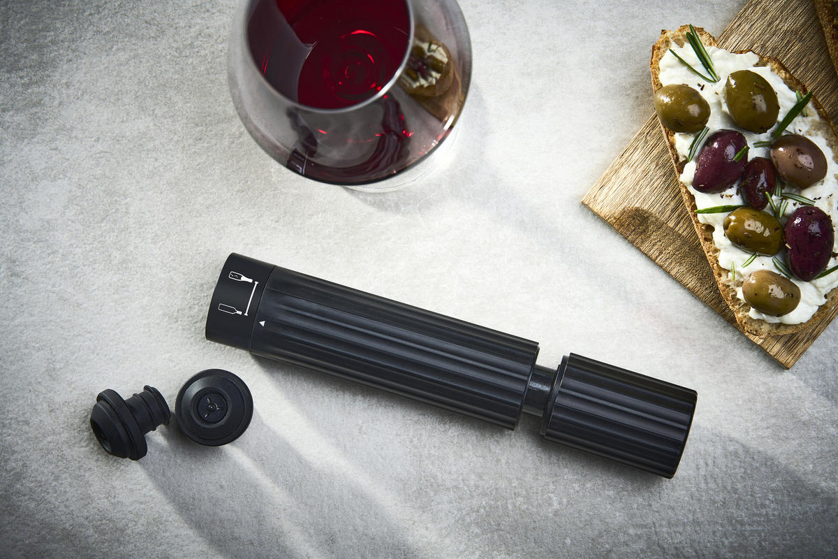 WEINPUMPE Preserve Duo ABS Kunststoff Doppelfunktion für Wein und Sekt - Schwarz, Kunststoff (4/20/4cm) - PEUGEOT