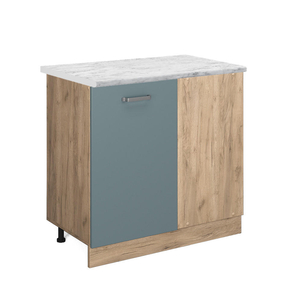 ECKUNTERSCHRANK R-Line Blau-Grau 86 cm AP Marmor - Eiche Wotan/Blaugrau, Holzwerkstoff (86/81.6/60cm) - Vicco