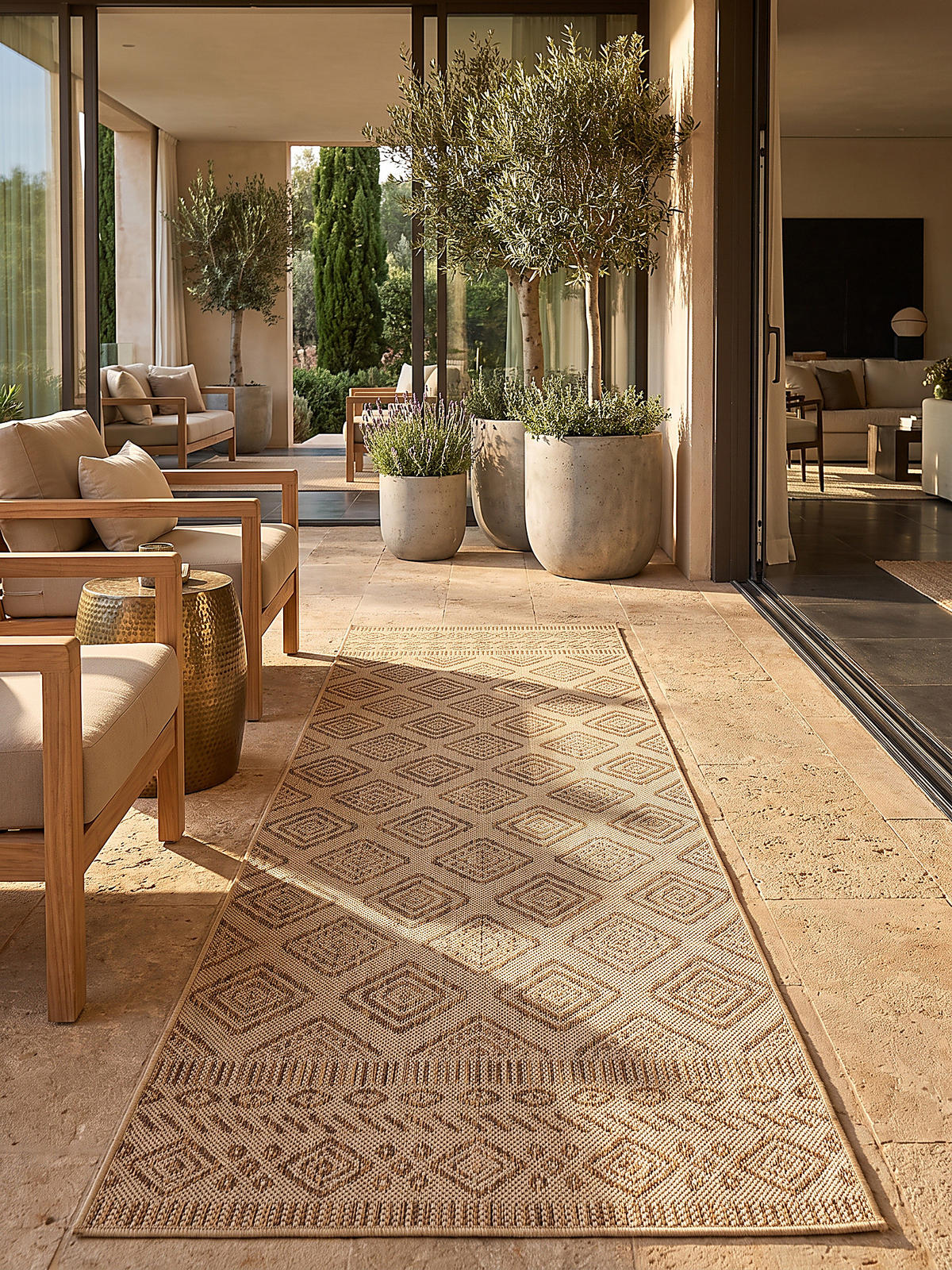 LÄUFER Outdoor, Fußbodenheizung-geeignet, mit Rautenmuster, VIGOLENO in Beige-Braun, 80 x 250 cm - Beige, Textil (80/250cm) - KADIMA DESIGN