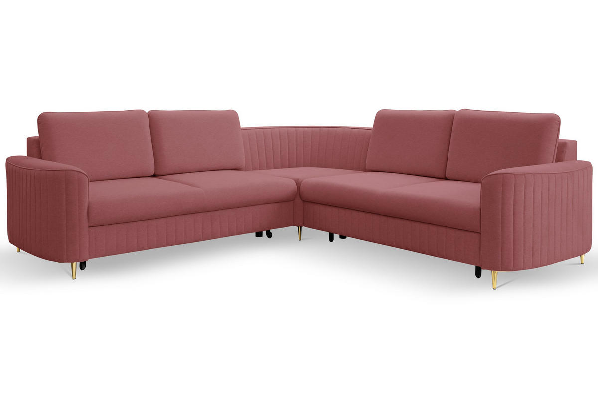 ECKSOFA VELA L-S Dunkelrot Velours-Stoff mit Schlaffunktion - Dunkelrot, Holz (251/251cm) - MASSENO