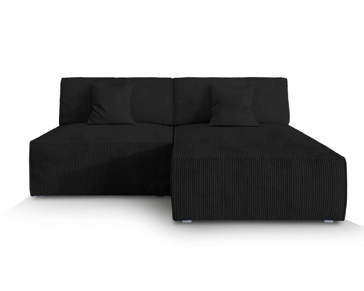 ECKSOFA FIORO P Schwarz Kordstoff mit Schlaffunktion - Schwarz, Holz (204/148cm) - MASSENO