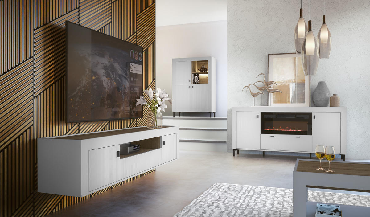 TV-SCHRANK Mossa Weiß - Schwarz/Weiß, Holzwerkstoff (177/52/40cm) - Bettso