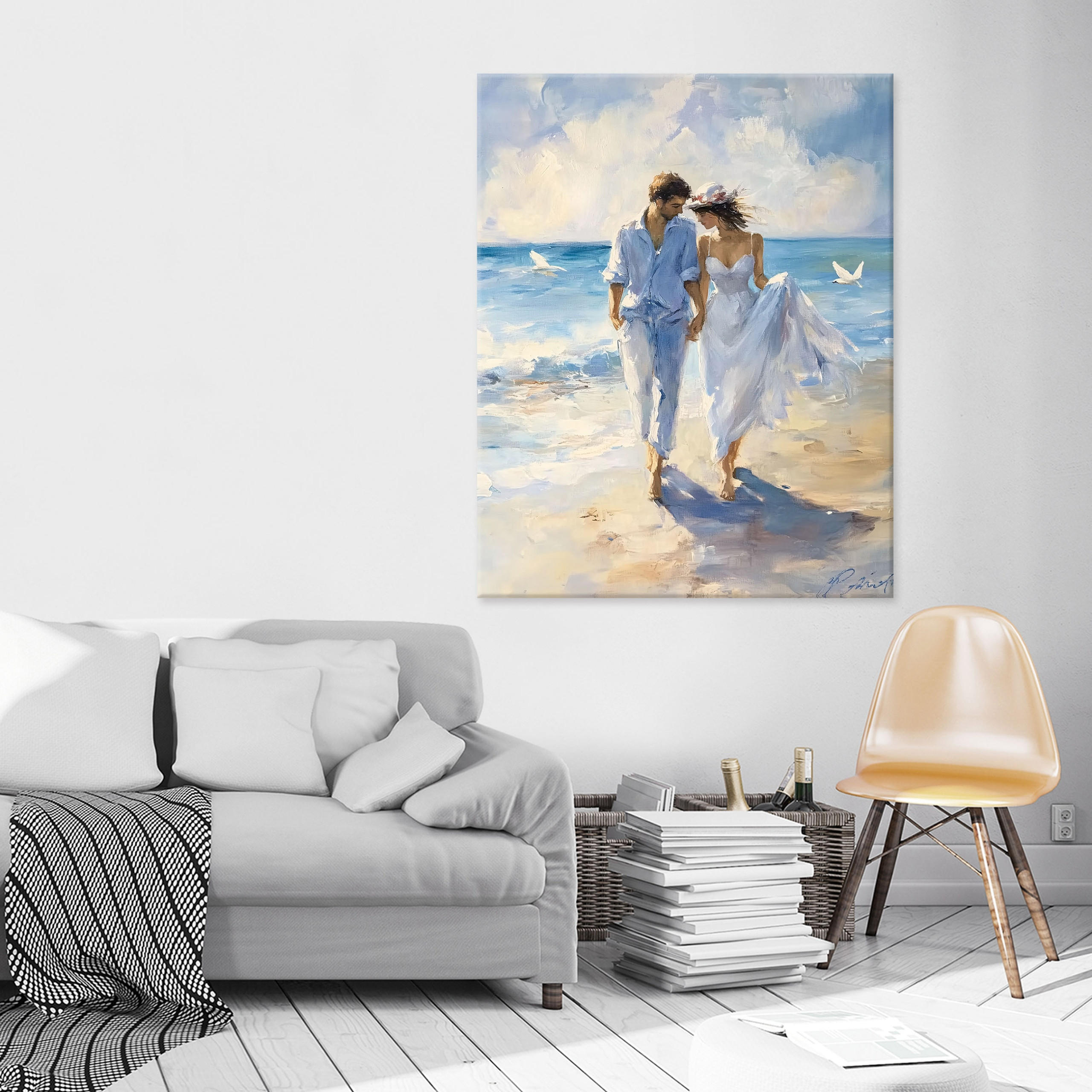 LEINWAND BILDER Abstrakt Frau Meer Aquarell 60x40 - Multicolor, Holzwerkstoff (40/60cm) - Wallarena