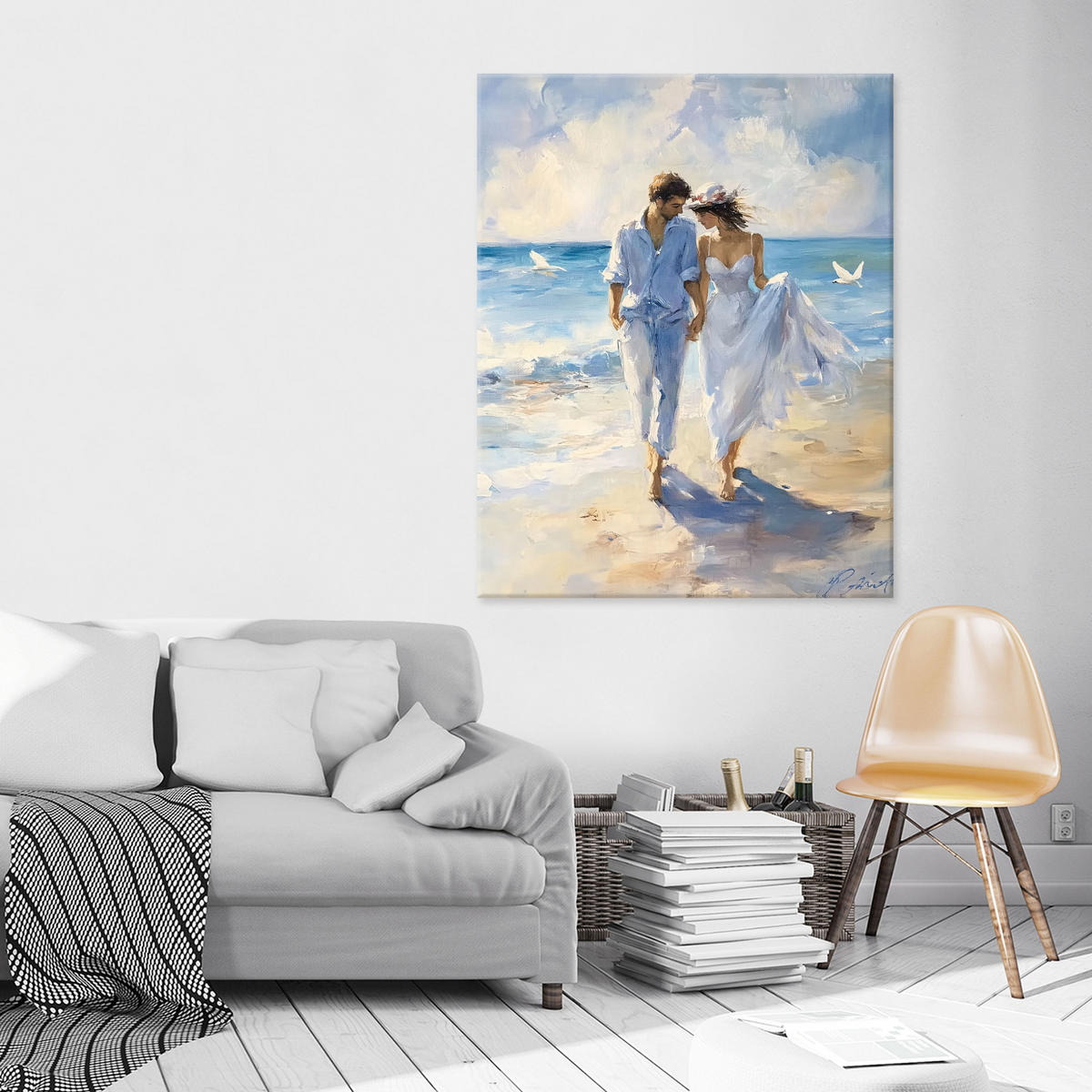 LEINWAND BILDER Abstrakt Frau Meer Aquarell 100x70 - Multicolor, Holzwerkstoff (70/100cm) - Wallarena