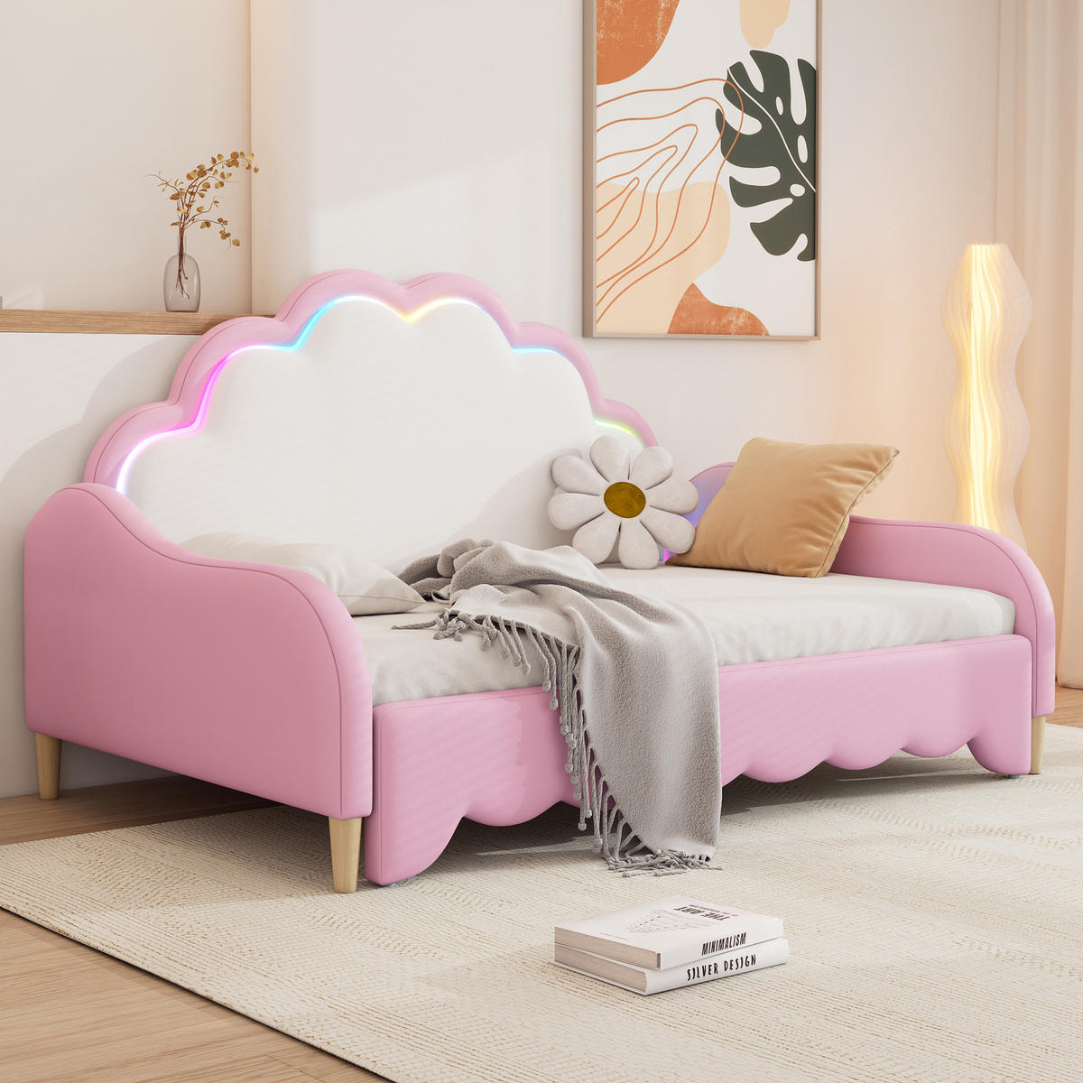 POLSTERBETT 140/200 cm Rosa mit umwandelbarem Design und LED-Beleuchtung - Rosa, Kunststoff (140/200cm) - OKWISH