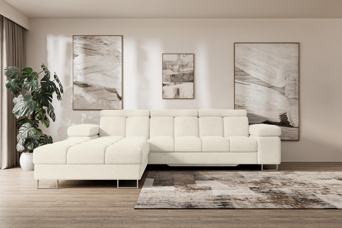 ECKSOFA mit Schlaffunktion Ottomane Links COMA L 271x203x79 Creme Tissu - Creme, Holzwerkstoff/Textil (271/203cm) - ALTDECOR