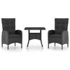 LOUNGEGARNITUR mit Kissen und Bistrotisch, aus Poly Rattan und Glas, in Schwarz, 3-teiliges Set - Schwarz, Kunststoff - vidaXL