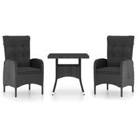 LOUNGEGARNITUR mit Kissen und Bistrotisch, aus Poly Rattan und Glas, in Schwarz, 3-teiliges Set - Schwarz, Kunststoff - vidaXL