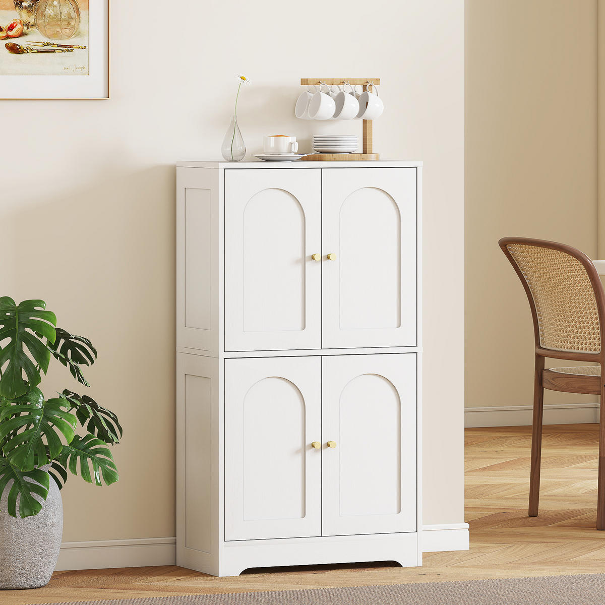 HIGHBOARD DE-11187 4 gebogene Türen & verstellbare Böden Weiß - Weiß, Holzwerkstoff (30/110/60cm) - ComfortXL