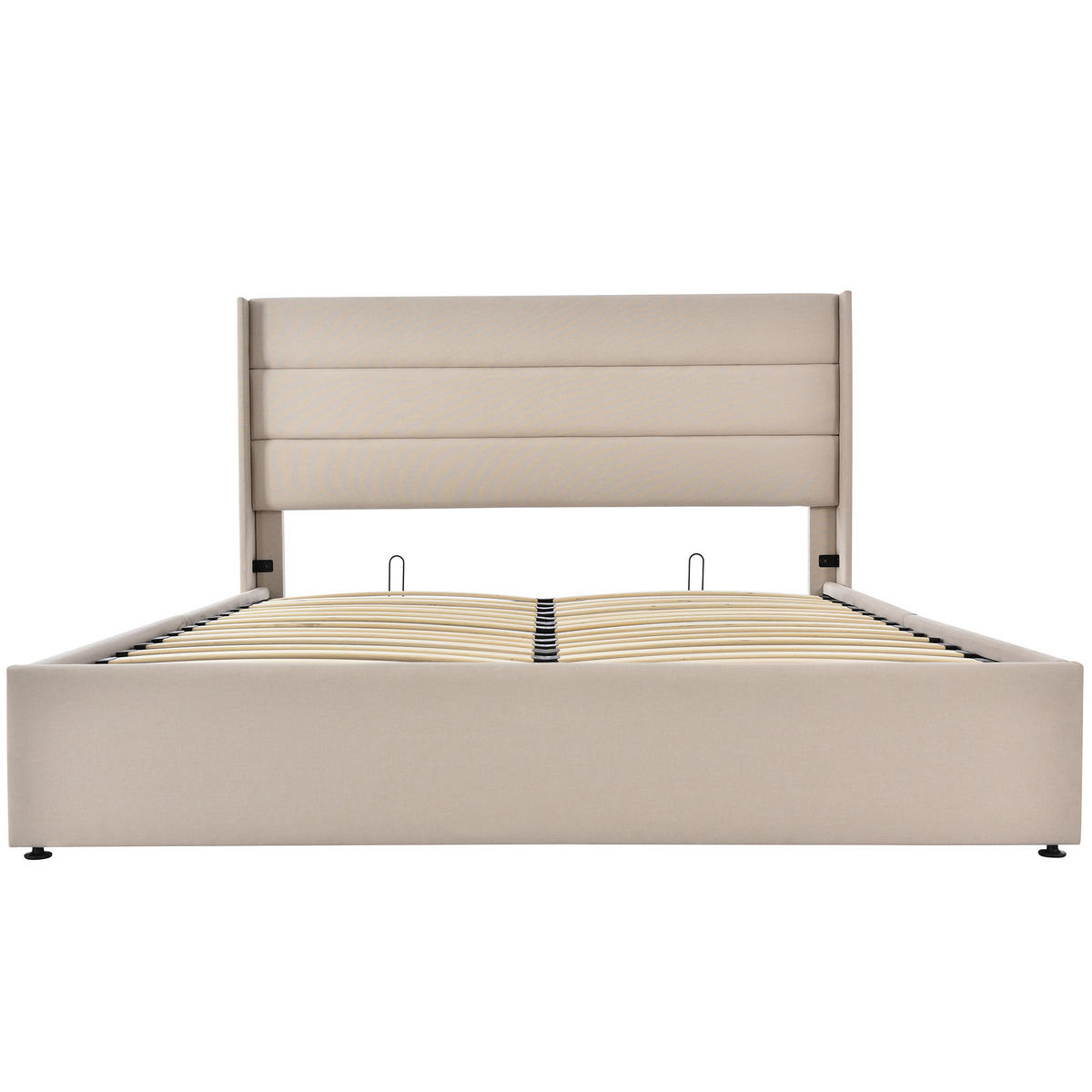 POLSTERBETT 140/200 cm beige mit hydraulischem Bettkasten - Beige, Textil (140/200cm) - OKWISH