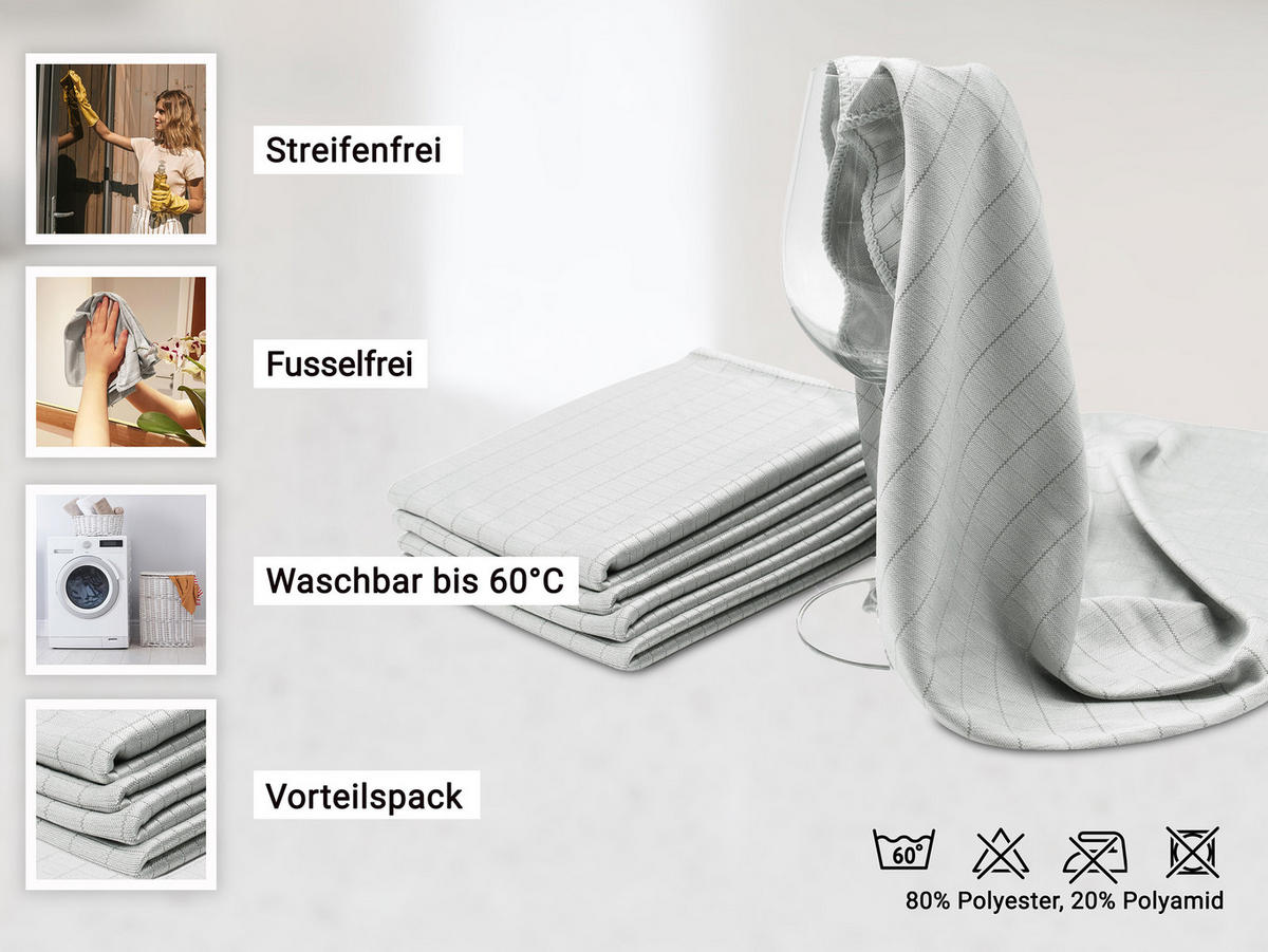 REINIGUNGSTÜCHER, 5er-Set, 40x60 cm, 80% Polyester, 20% Polyamid, Grau - Silberfarben, Textil (40/60cm) - Zollner