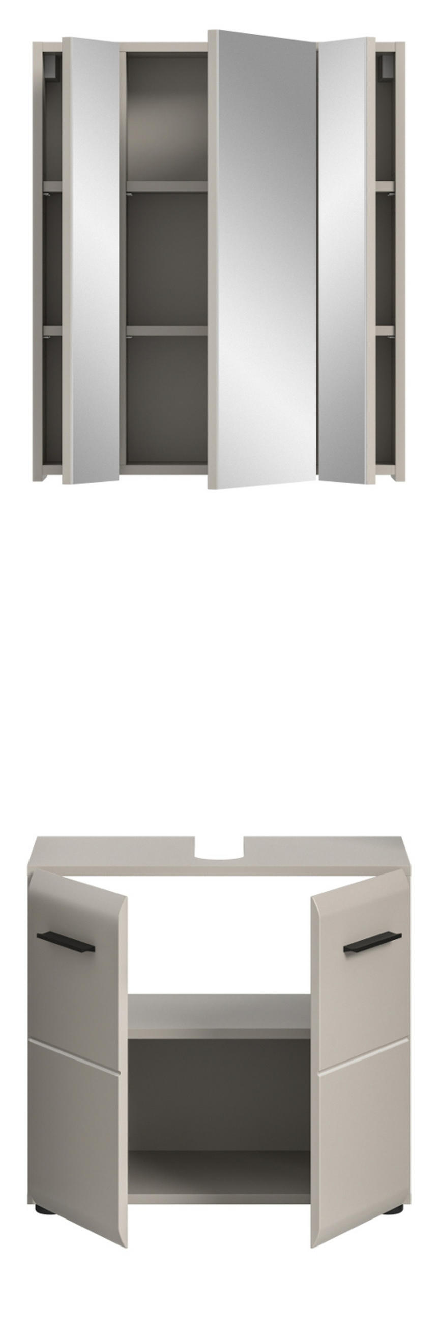 BADMÖBEL-SET Kaschmir 2-teilig 60 cm, Badschränke in modernem Design - Kaschmir/Schwarz, Glas/Holzwerkstoff (60/185/30cm) - Inn.Furn