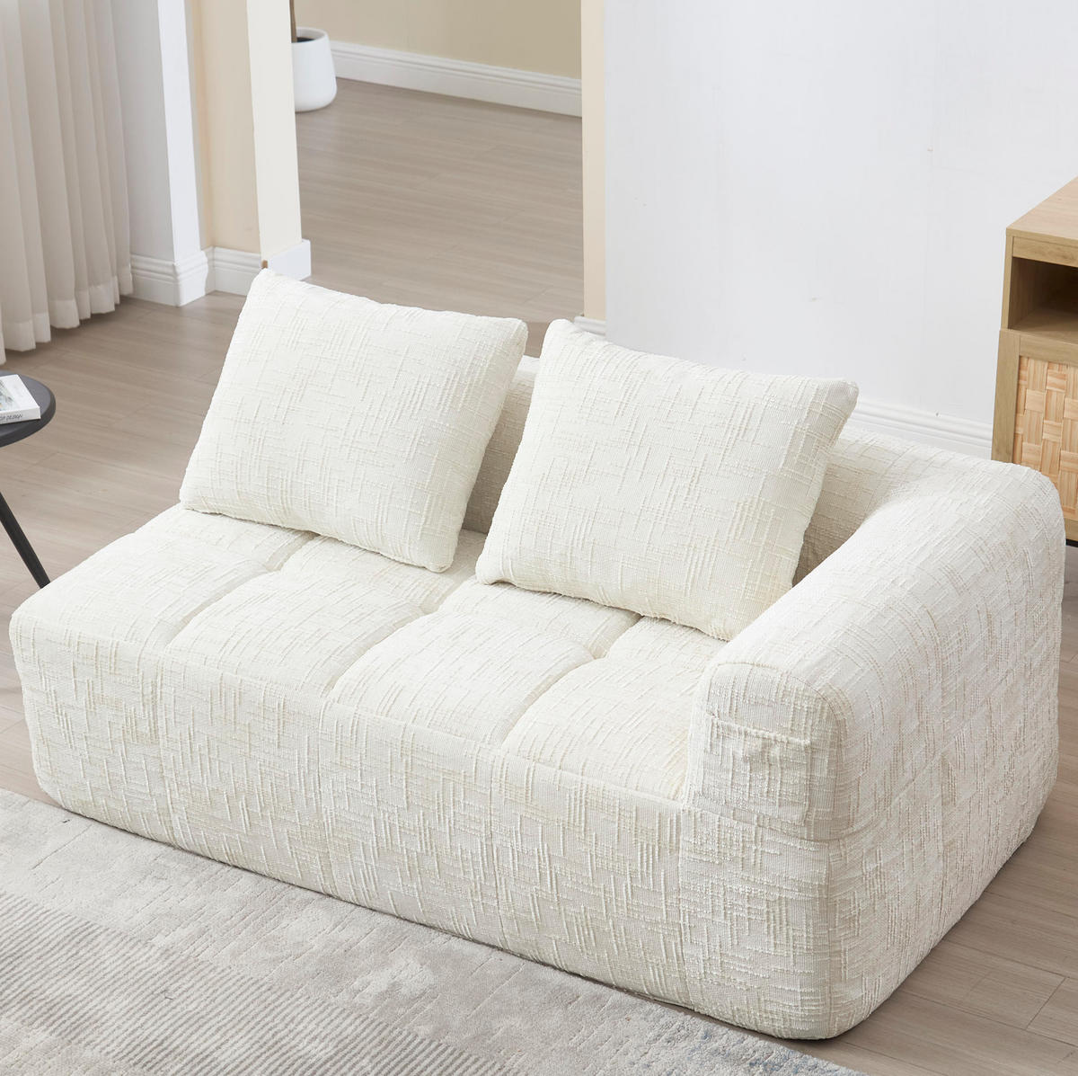 SOFA mit Seitentaschen ca. 158 x 90 cm Chenille Beige - Beige, Kunststoff (158/60/90cm) - Meubliv