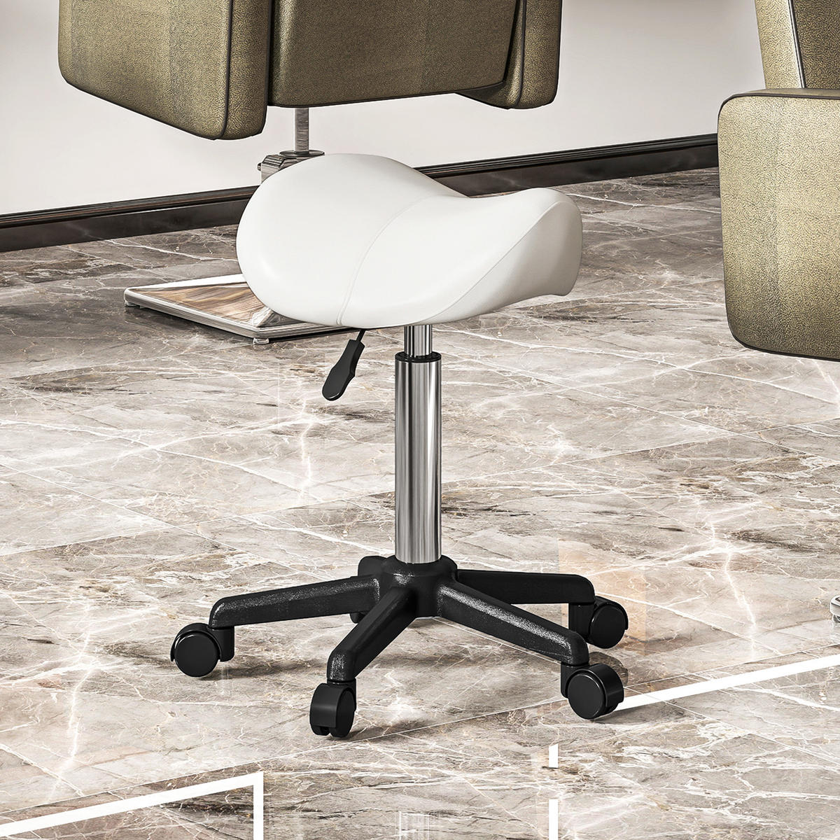 BÜROHOCKER DE-18024 höhenverstellbar 45-57 cm, ergonomisch Weiß - Weiß, Metall (47/57/48cm) - ComfortXL