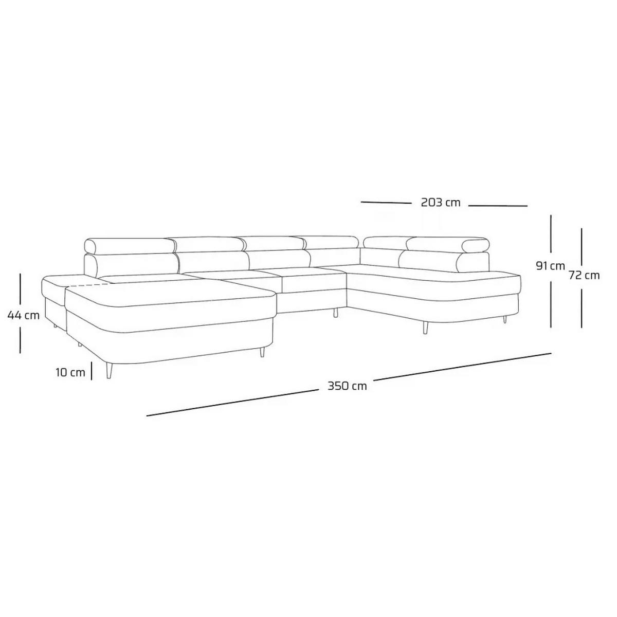 ECKSOFA U-form PRIAM U mit Schlaffunktion, Bettkasten & Easy-Clean-Stoff - Beige/Schwarz, Holz/Textil (203/91/350cm) - Muffo