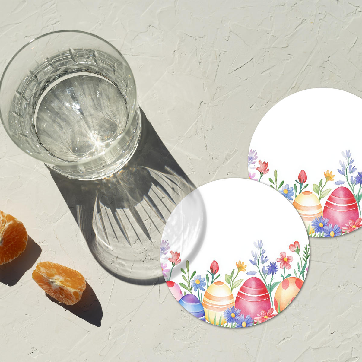 GLASUNTERSETZER Blumengarten - Bunt - Eier 10x10 cm - Weiß, Naturmaterialien (10/0.2cm) - MuchoWow