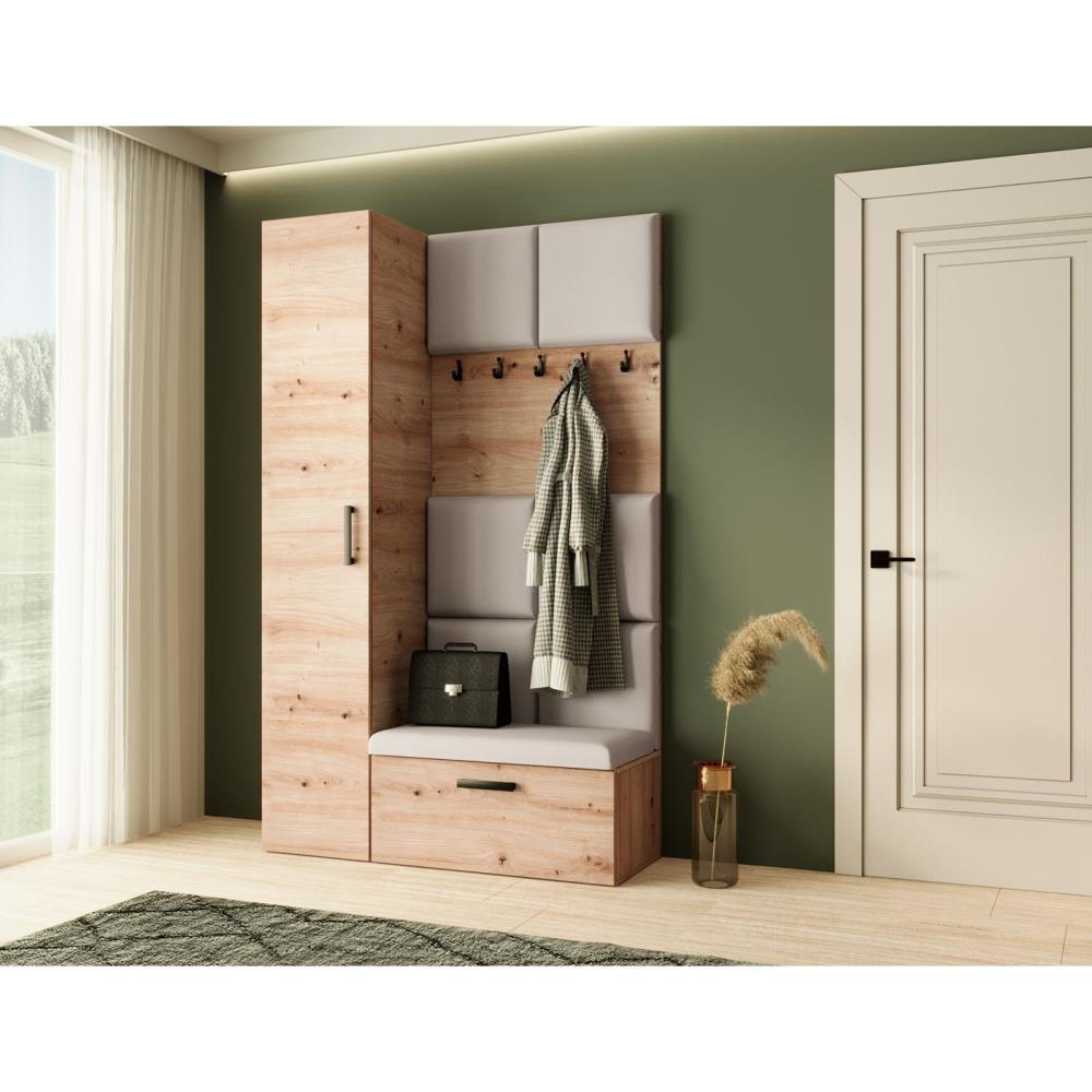 GARDEROBE Margaret I+IV 121/203/43 mit gepolsterten Paneelen - Beige/Schwarz, Holzwerkstoff/Kunststoff (121/203/43cm) - Beautysofa
