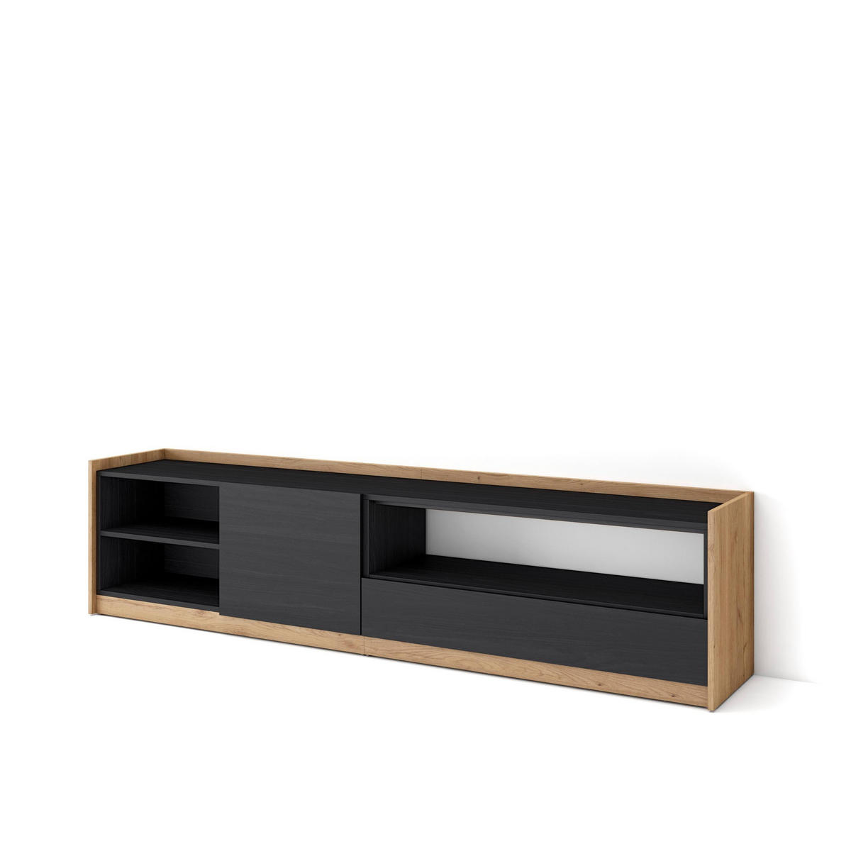 TV-SCHRANK, Lowboard, Schwarz Eiche, 207/37/50cm - Schwarz, Holzwerkstoff (207/50/37cm) - Skraut Home