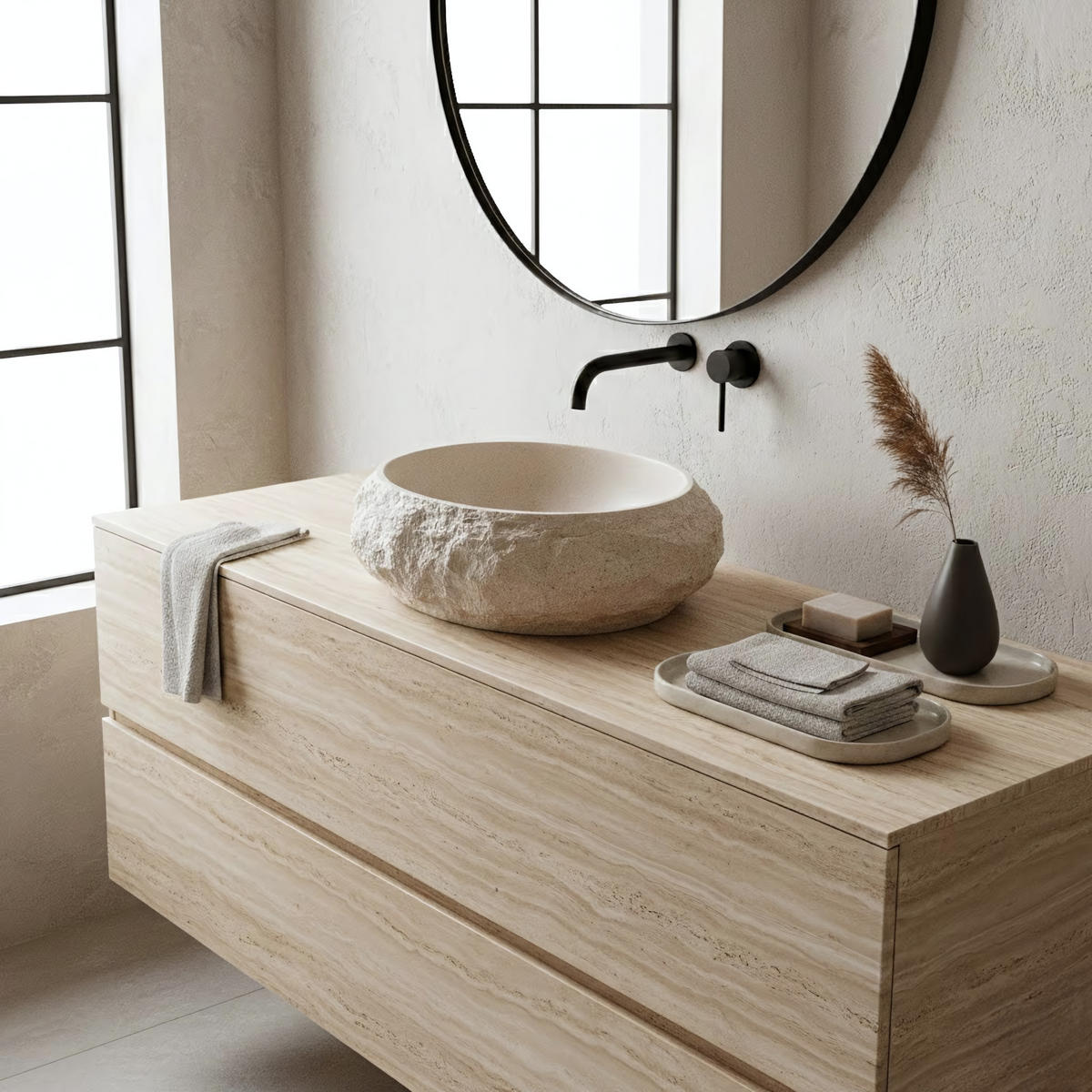 AUFSATZWASCHBECKEN MIKA WARM BEIGE 50/38/15 cm - Beige, Stein (50/15/38cm) - REA