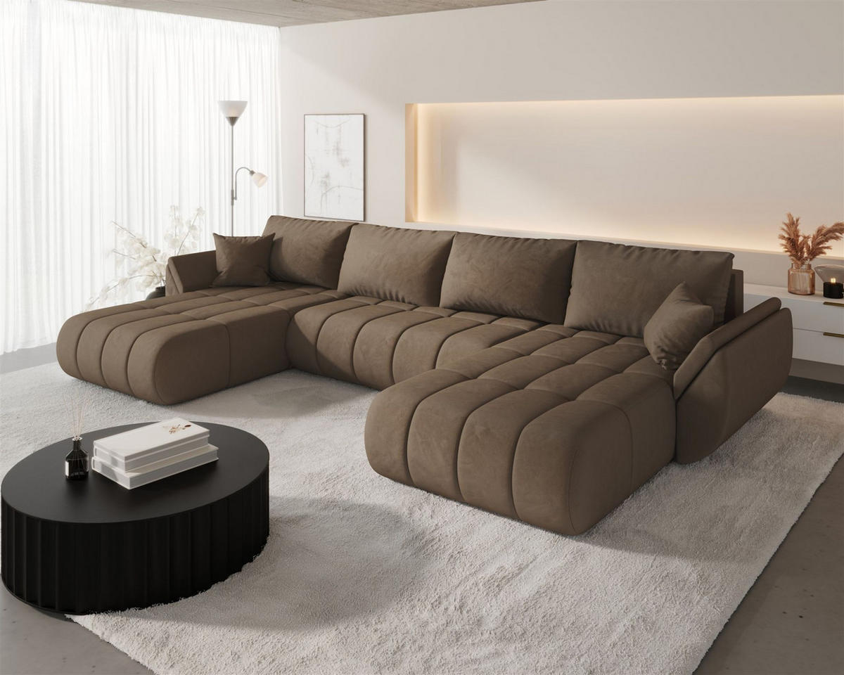 WOHNLANDSCHAFT Misato In Monolith - Braun, Holzwerkstoff/Textil (384/85/175cm) - Fun Möbel