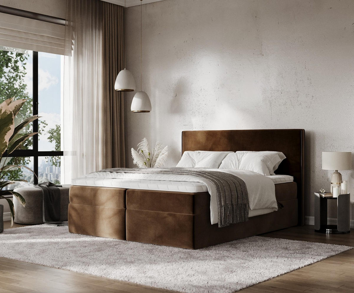 BOXBETT Nuvia 140/200 cm Braun im Kronos Stoff - Schwarz/Braun, Holz/Holzwerkstoff (140/200cm) - AltaBeds