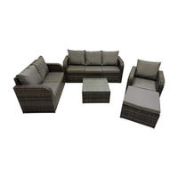 GARTENTISCHGRUPPE Polyrattan Dunkelgrau 5-teilige - Dunkelgrau/Grau, Glas/Kunststoff - Fimous