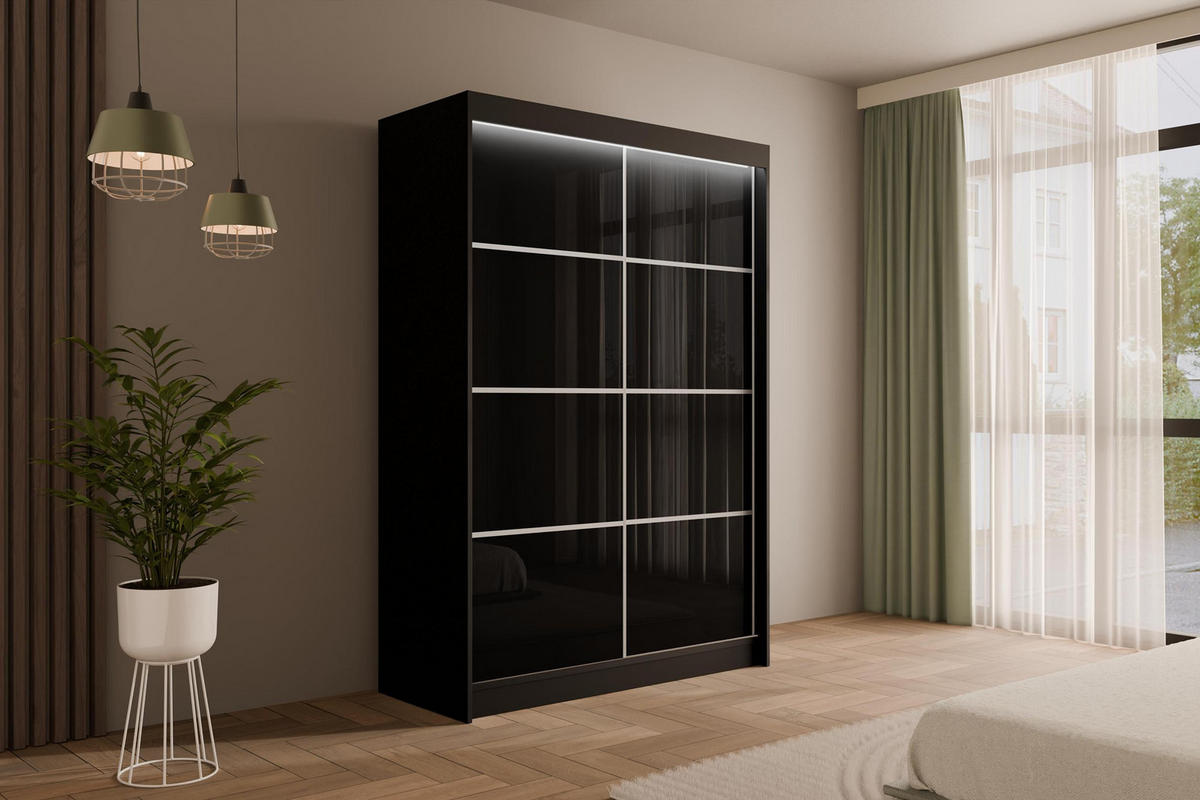 KLEIDERSCHRANK PEKA III mit LED - 120 cm - Schwarz - Schwarz/Weiß, Holzwerkstoff (120/215/61cm) - ALTDECOR