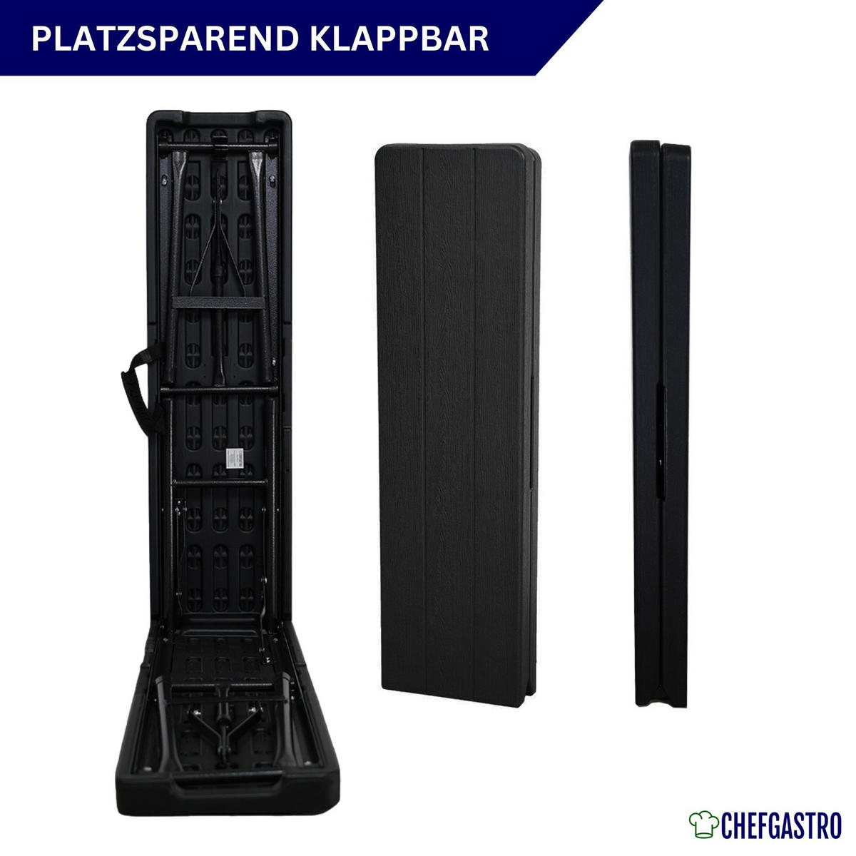BIERBANK 2er Set klappbar wetterfest 8 Personen Kunststoff Holz Optik Schwarz - Schwarz, Kunststoff (180/43/43cm) - CHEFGASTRO