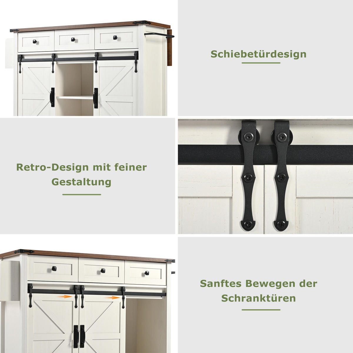 KÜCHENINSEL 140x73x94cm Weiß mit Klappplatte,Schiebetüren & 5 Rädern - Weiß, Holzwerkstoff (140/94/73cm) - Modfu